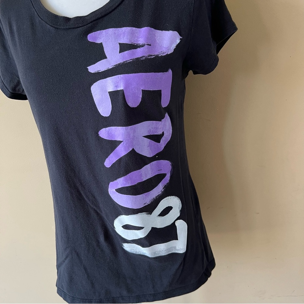 Aeropostale XL Black Purple Aero 87 Shirt Top Tee - Picture 2 of 3